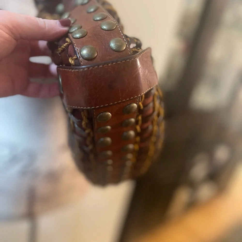 Kooba Brown Leather Studded Hobo Shoulder Bag